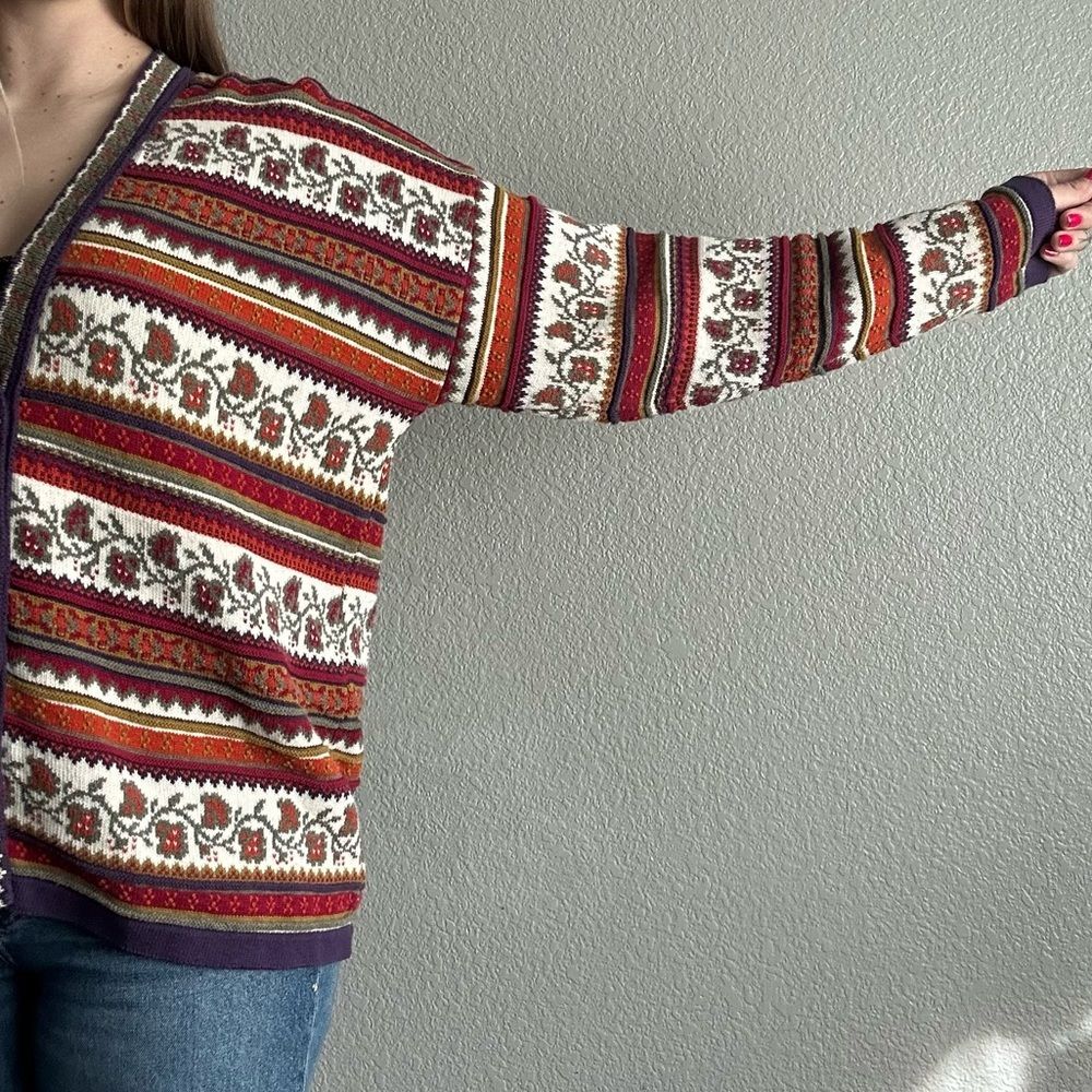 Vtg Colorful Floral Striped Knit Cardigan Sweater Button Up VNeck Oversize Small - Picture 3 of 8